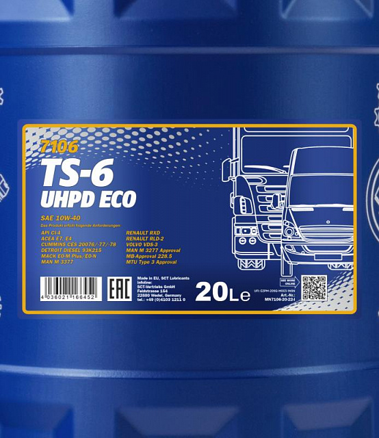 MANNOL TS-6 UHPD ECO 10W40 (20 л) 7106 Cинтетическое моторное масло